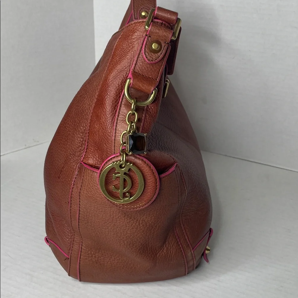 Vintage Juicy Couture tan leather pink trim hobo shoulder bag